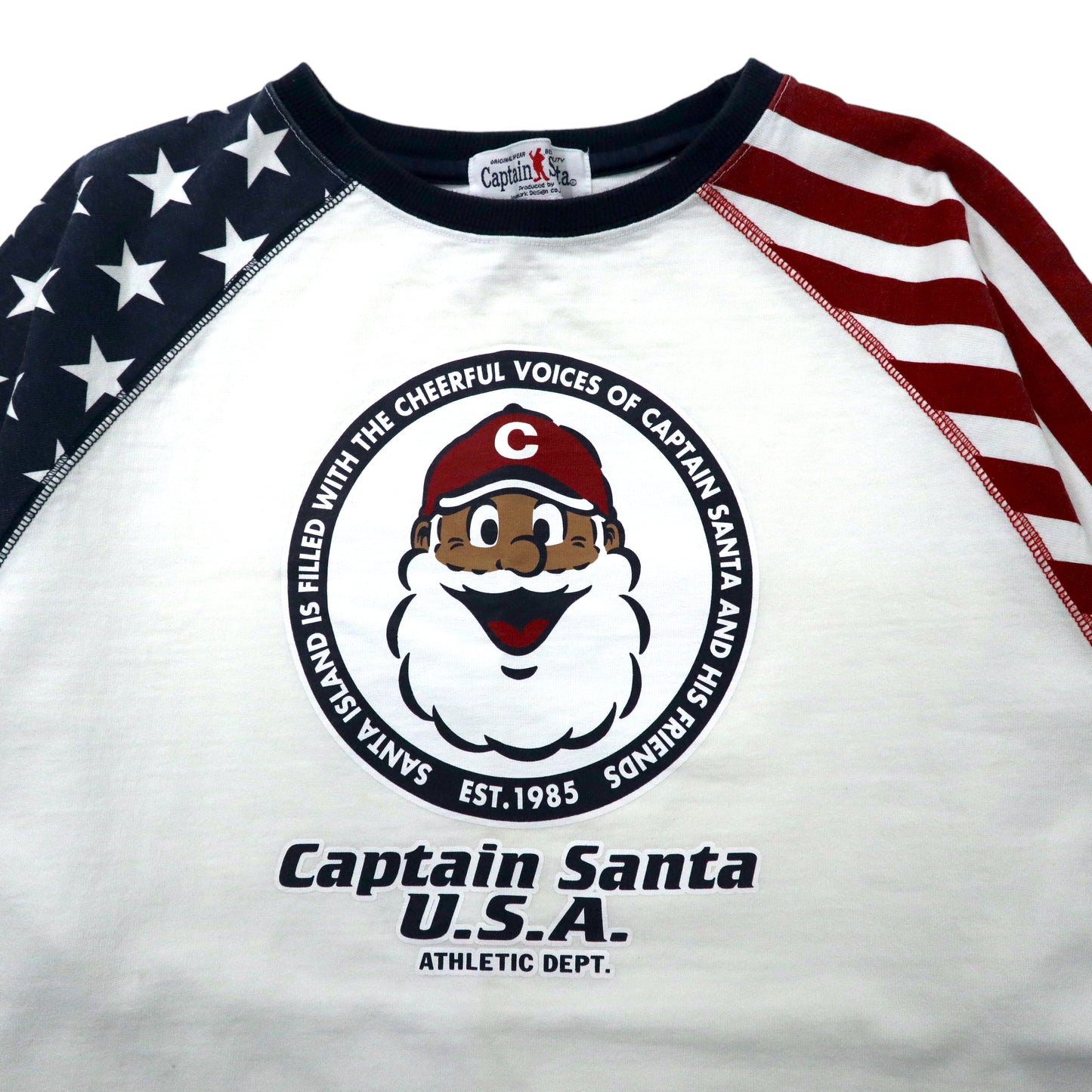 Captain Santa 80年代 ラグランTシャツ M ホワイト コットン ロゴプリント 星条旗