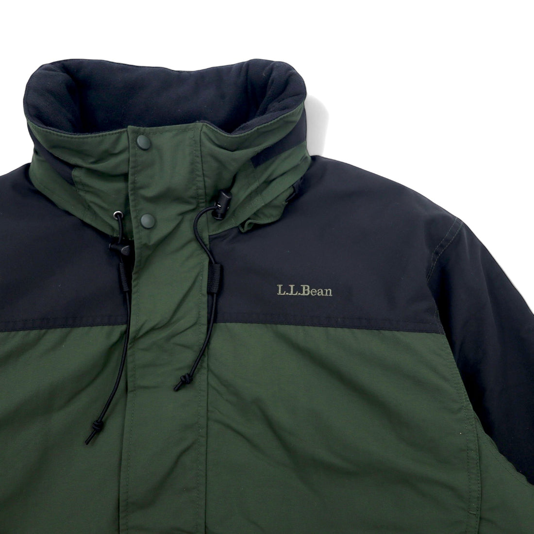LLBean Mountain Parka L Khaki Nylon Retractable Hood Logo Embroidery Double Zip Drawstring Thinsulate Padding OUK65