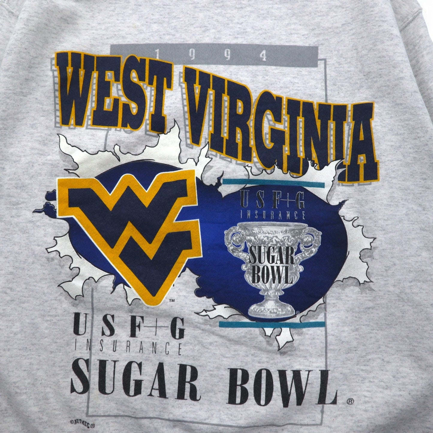 USA製 90年代 NUTMEG MILLS カレッジプリント スウェット M グレー 裏起毛 WEST VIRGINIA