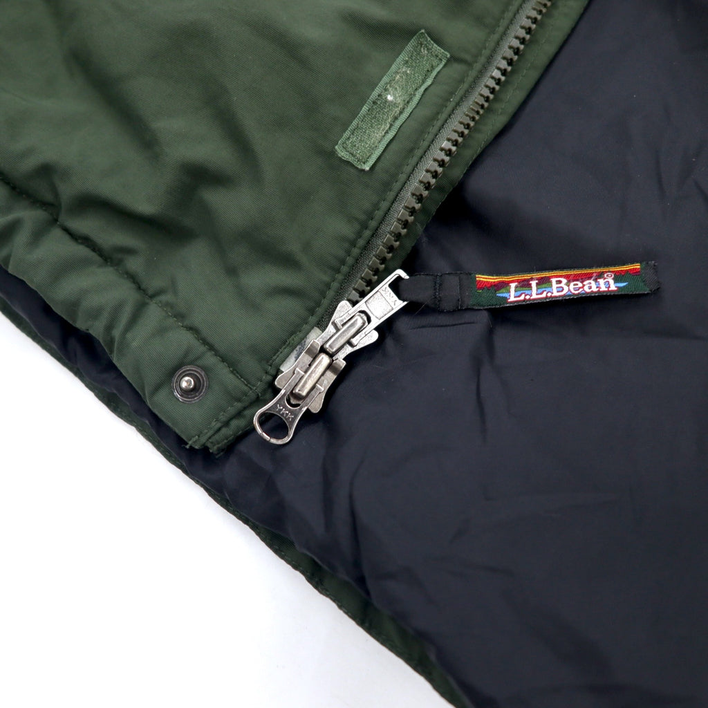 LLBean Mountain Parka L Khaki Nylon Retractable Hood Logo Embroidery Double Zip Drawstring Thinsulate Padding OUK65