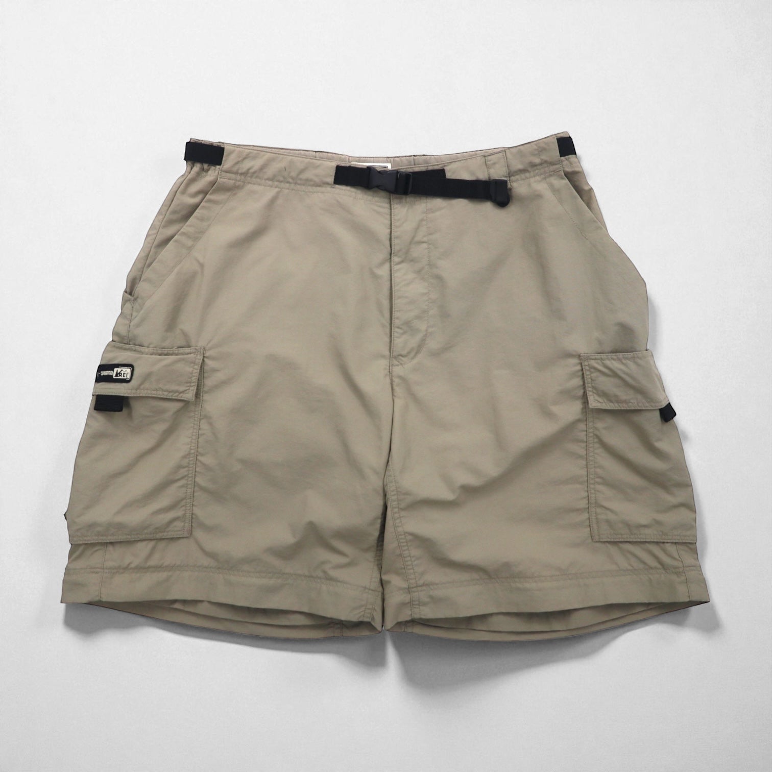 REI Convertible 2-Way Cargo Shorts, Size L, Beige, Nylon, Waterproof, Slits, Zippered Legs