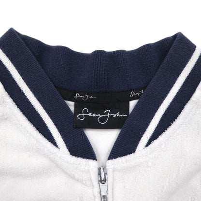 Sean John 90年代 パイル地 半袖 トラックジャケット ジャージ XL ホワイト コットン ポリエステル ワンポイントロゴ刺繍