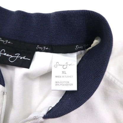 Sean John 90年代 パイル地 半袖 トラックジャケット ジャージ XL ホワイト コットン ポリエステル ワンポイントロゴ刺繍
