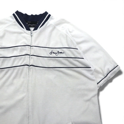 Sean John 90年代 パイル地 半袖 トラックジャケット ジャージ XL ホワイト コットン ポリエステル ワンポイントロゴ刺繍