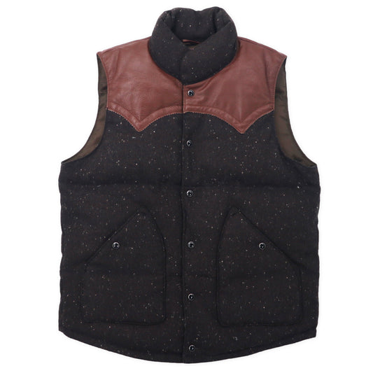 日本然リトテ-古着オンライン-KEARNEY HOUSE レザー切り替え ダウンベスト L ブラウン ウール ツイード 羊革-KEARNEY HOUSE Leather Switch Puffer Vest L Brown Wool Tweed sheep leather