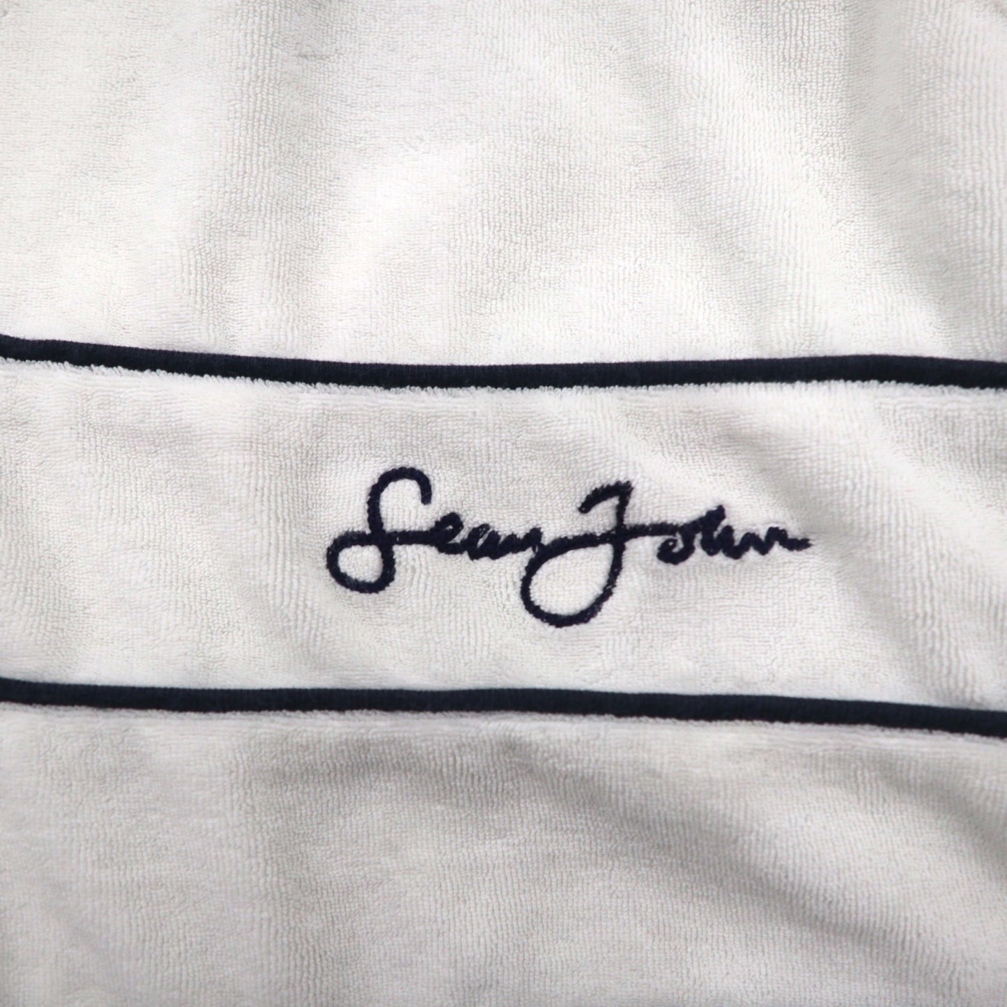 Sean John 90年代 パイル地 半袖 トラックジャケット ジャージ XL ホワイト コットン ポリエステル ワンポイントロゴ刺繍