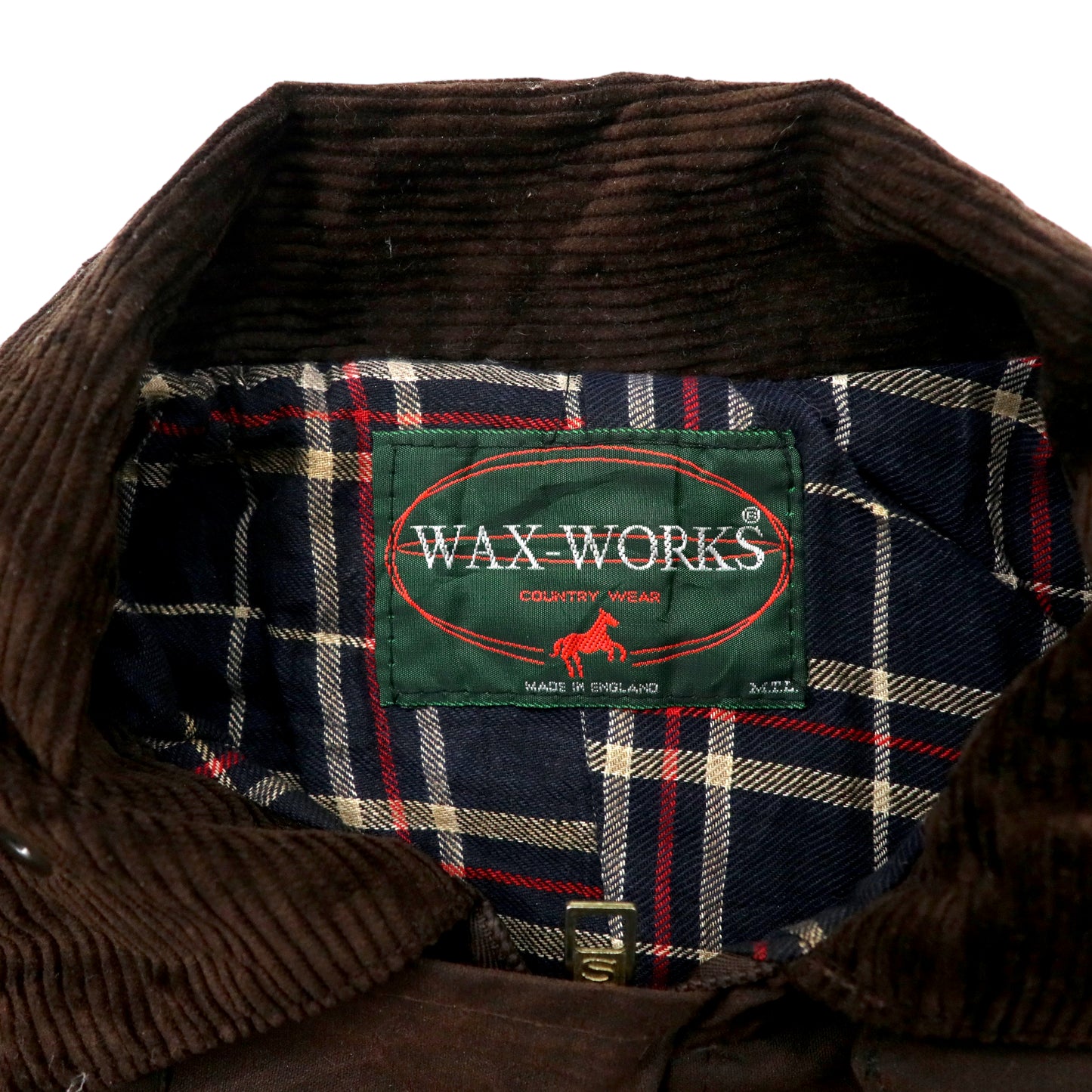 イングランド製 WAX WORKS オイルドジャケット コート L ブラウン コットン 襟コーデュロイ