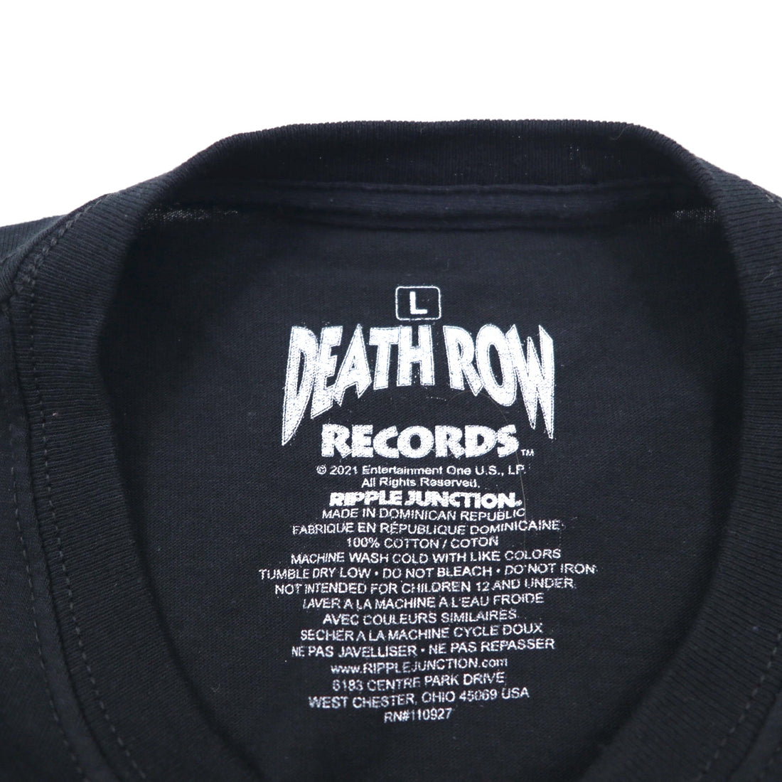 DEATH ROW RECORDS ヒップホップ レーベル Tシャツ L ブラック コットン RIPPLE JUNCTION