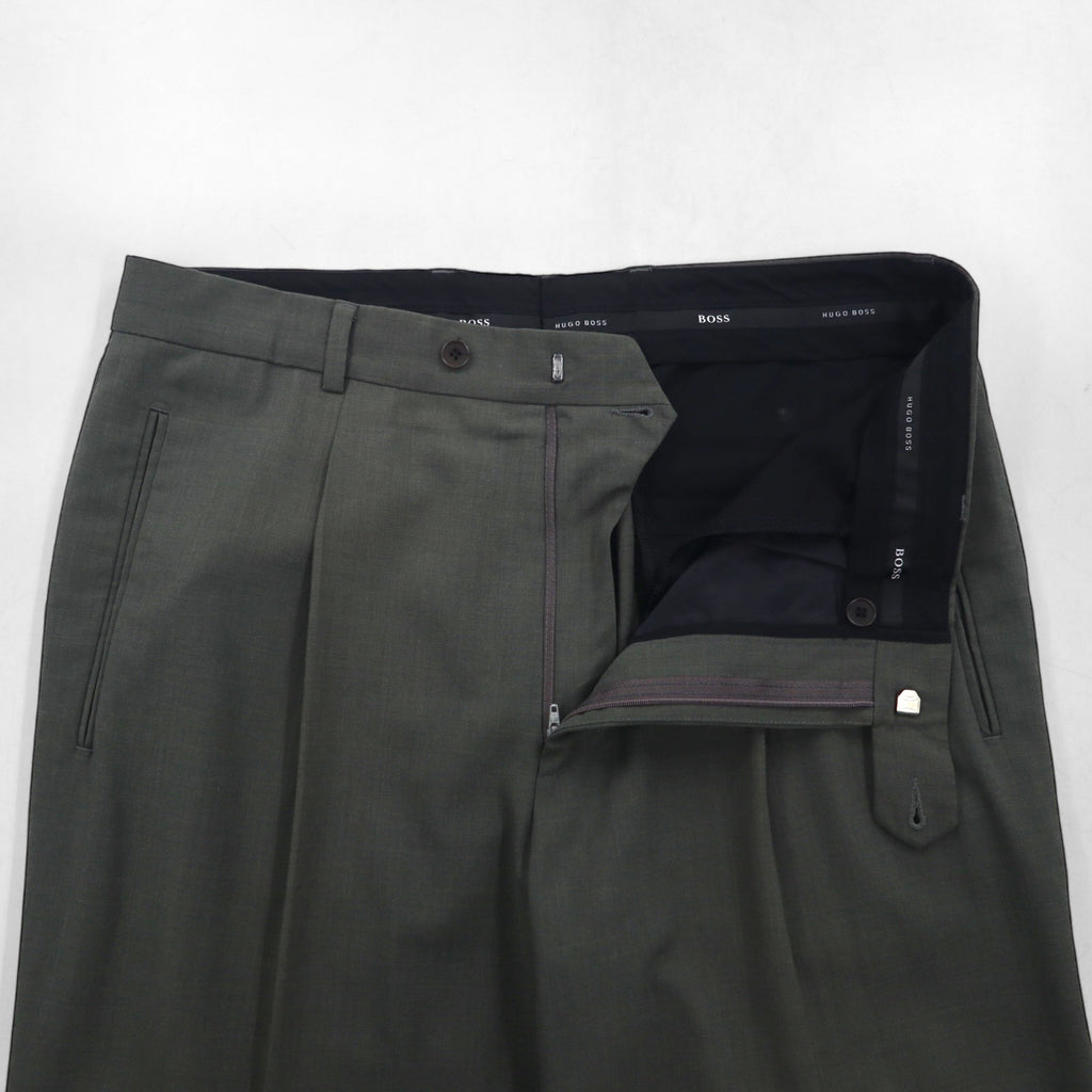 HUGO BOSS 90s Made in USA Wide-leg Pleated Tuck Slacks, Size L, Gray Wool