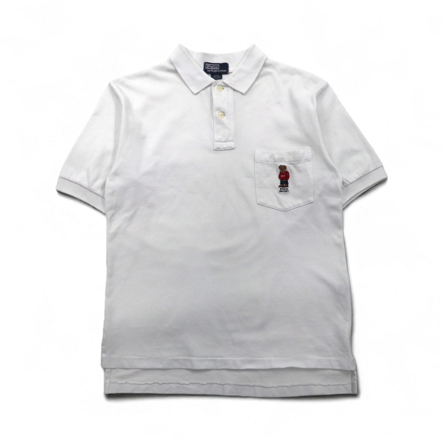 Polo by Ralph Lauren 90s Polo Bear Chest Pocket Polo Shirt, Size L, White, Pique, Single Point Embroidery