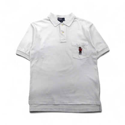 Polo by Ralph Lauren 90s Polo Bear Chest Pocket Polo Shirt, Size L, White, Pique, Single Point Embroidery