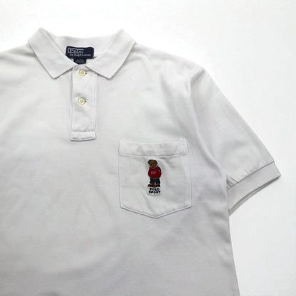 Polo by Ralph Lauren 90s Polo Bear Chest Pocket Polo Shirt, Size L, White, Pique, Single Point Embroidery