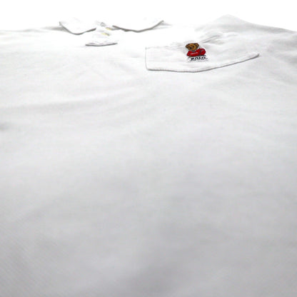 Polo by Ralph Lauren 90s Polo Bear Chest Pocket Polo Shirt, Size L, White, Pique, Single Point Embroidery