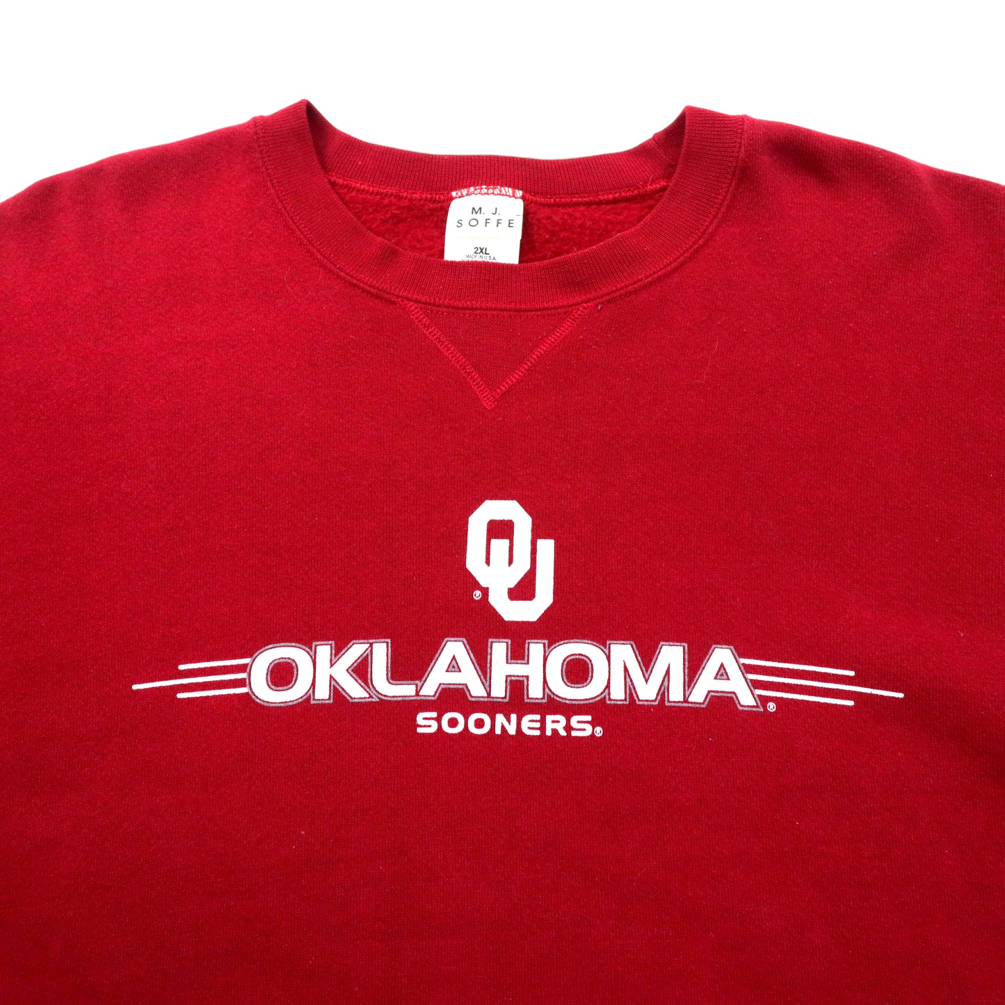 USA製 M.J.SOFEE 90年代 ビッグサイズ カレッジプリント スウェット 2XL レッド コットン 裏起毛 OKLAHOMA SOONERS