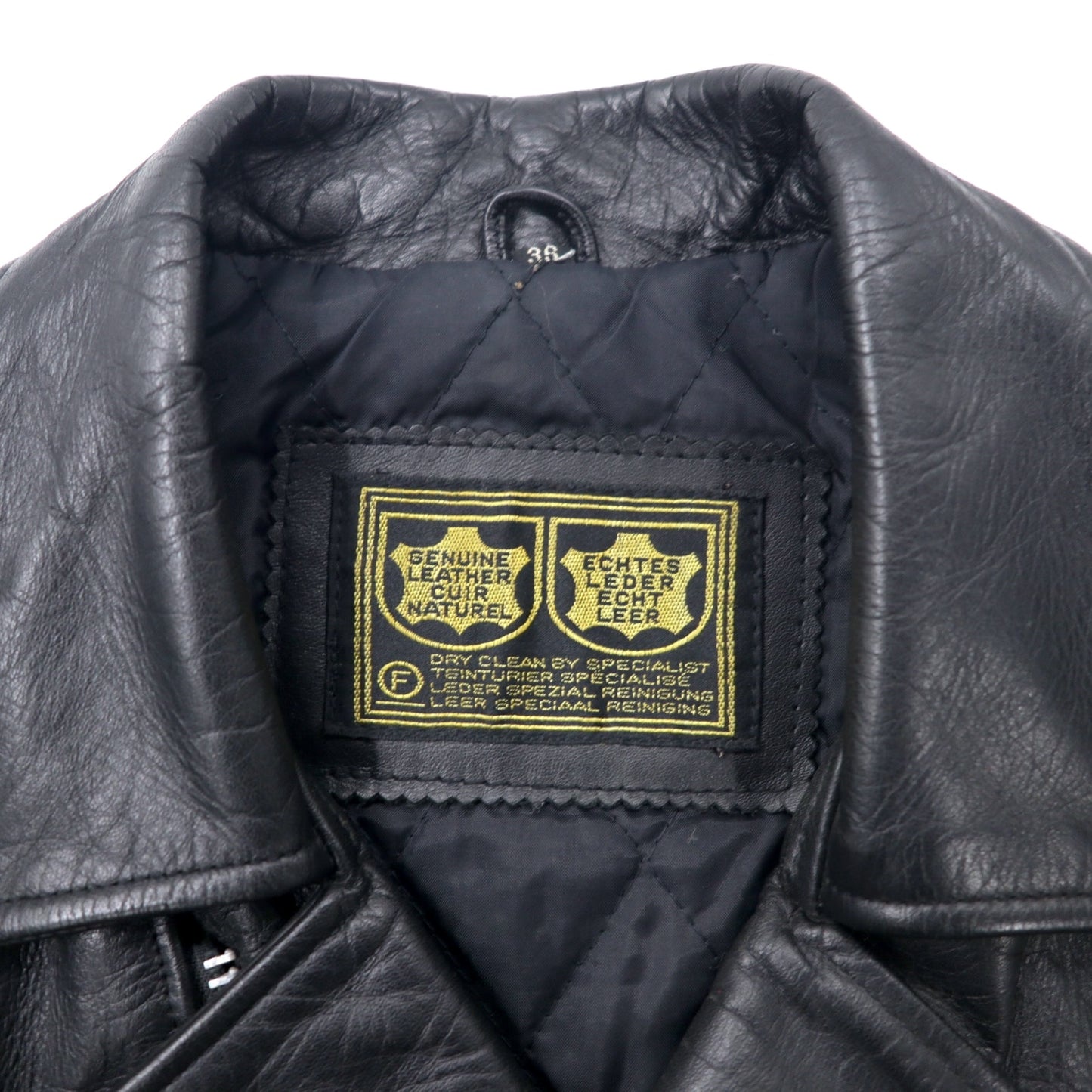 VINTAGE GENUINE LEATHER CUIR NATUREL RIDERS JACKET ダブル ライダースジャケット レザージャケット 36 ブラック キルティングライナー