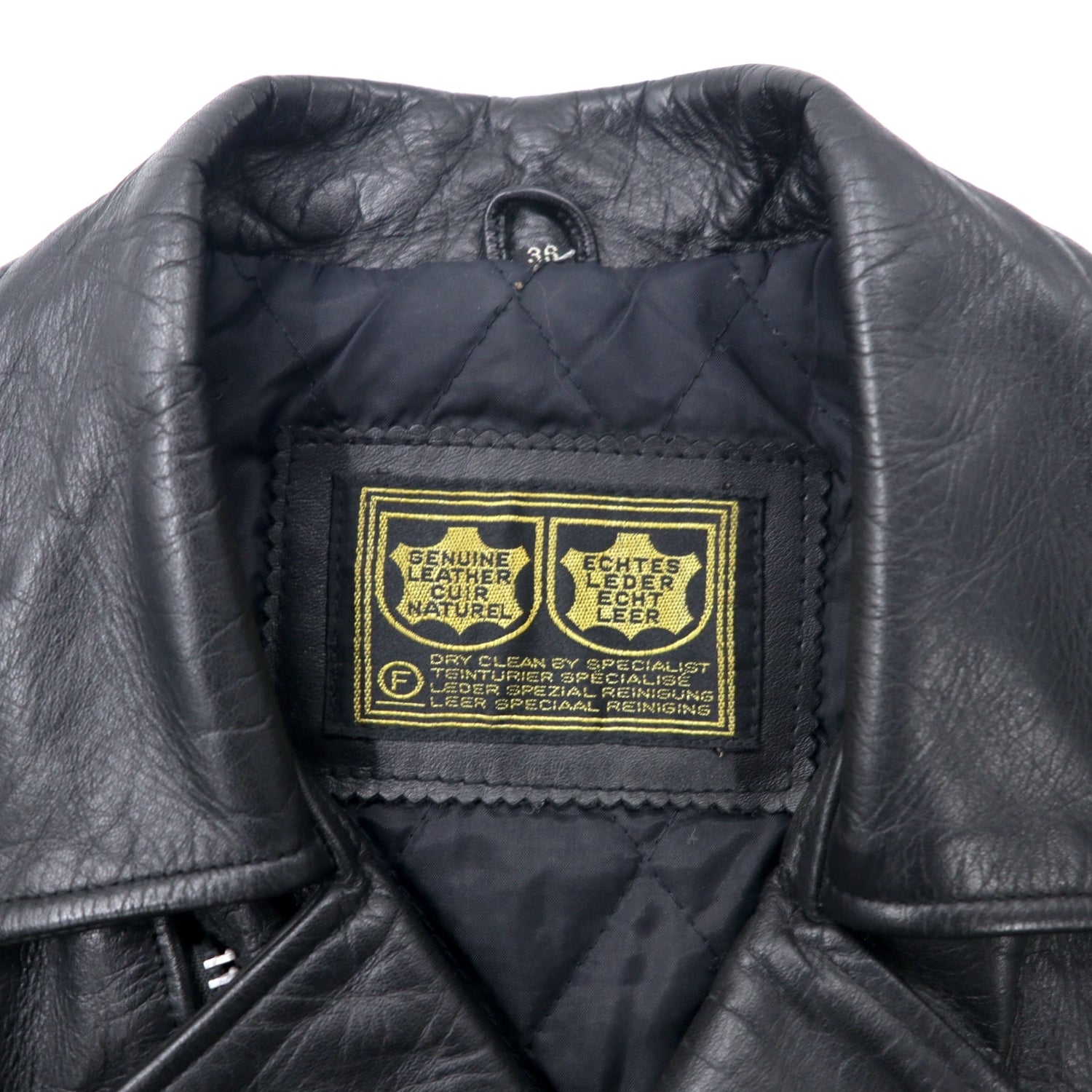 VINTAGE GENUINE LEATHER CUIR NATUREL RIDERS JACKET Double Riders Jacket  Leather Jacket 36 Black Quilted Liner