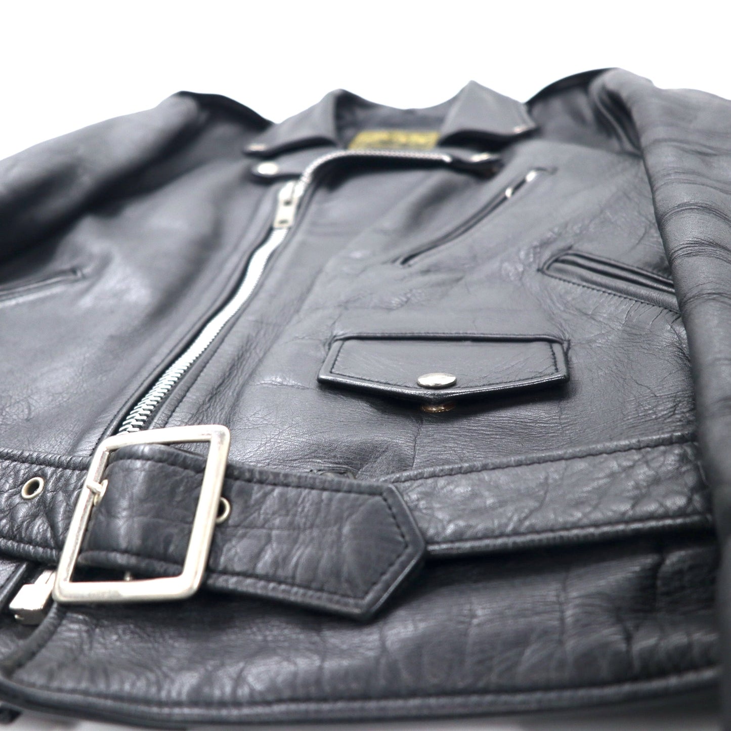 VINTAGE GENUINE LEATHER CUIR NATUREL RIDERS JACKET ダブル ライダースジャケット レザージャケット 36 ブラック キルティングライナー