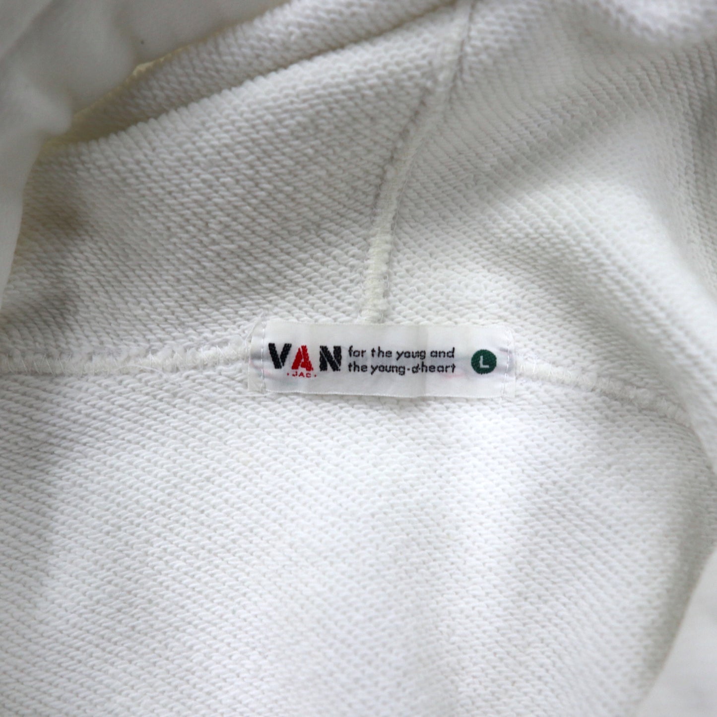 VAN-JAC-Pullover HOODIE L White Cotton Logo Patch Big Size – 日本 