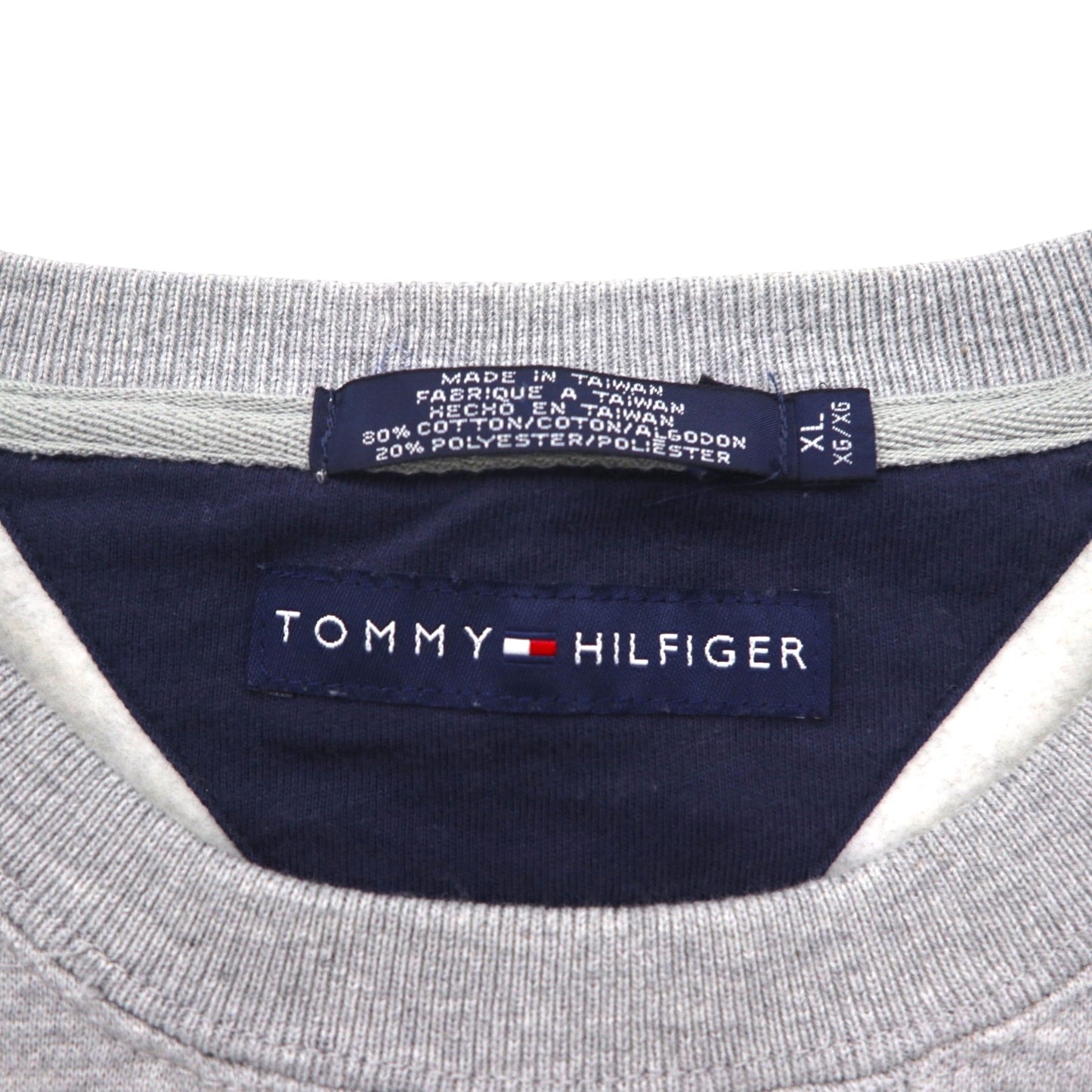TOMMY HILFIGER 90年代 ヘビーウェイト 前V スウェット トレーナー XL グレー ワンポイントロゴ