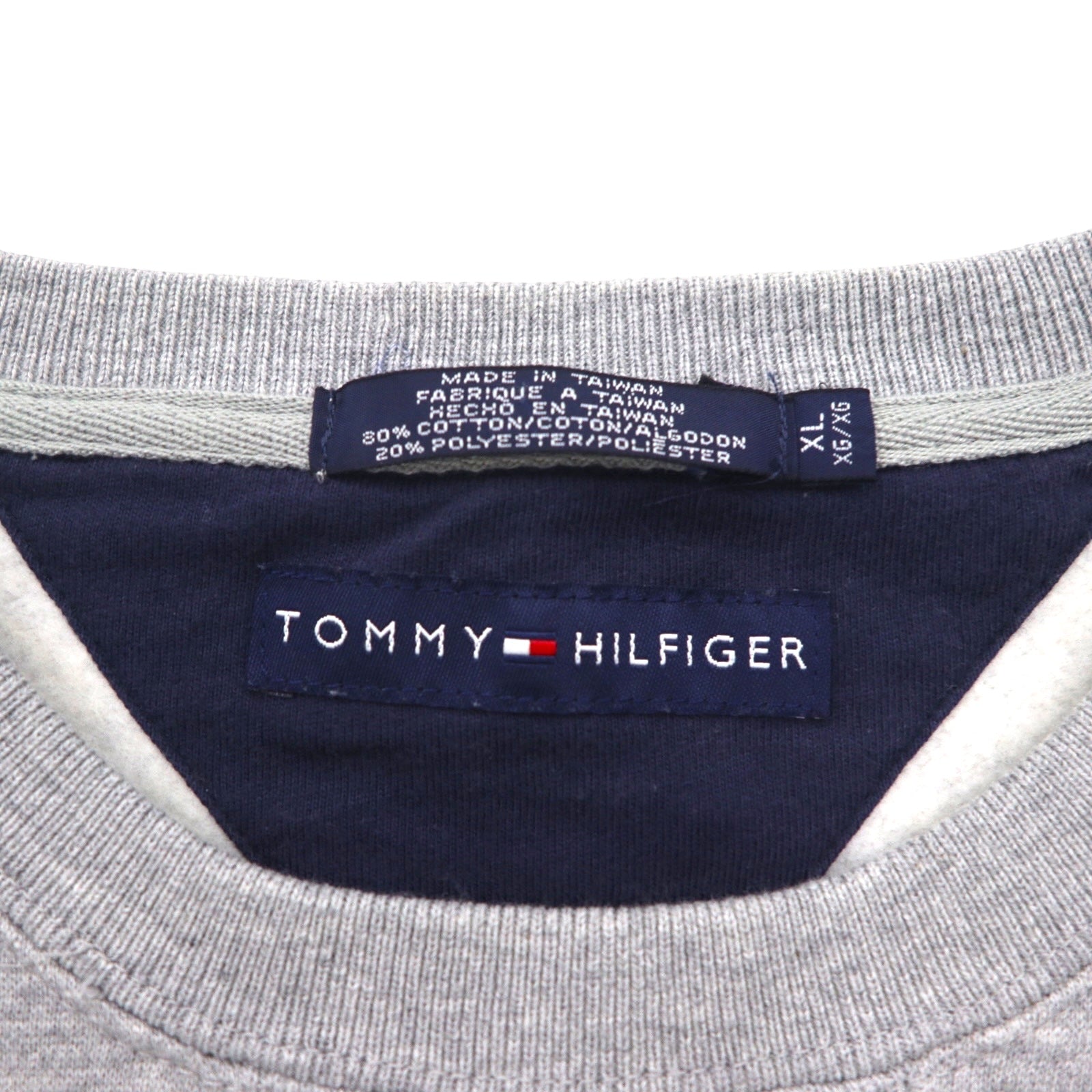 TOMMY HILFIGER 90s Heavyweight V-neck Sweatshirt, XL, Gray, with One-Point Logo
