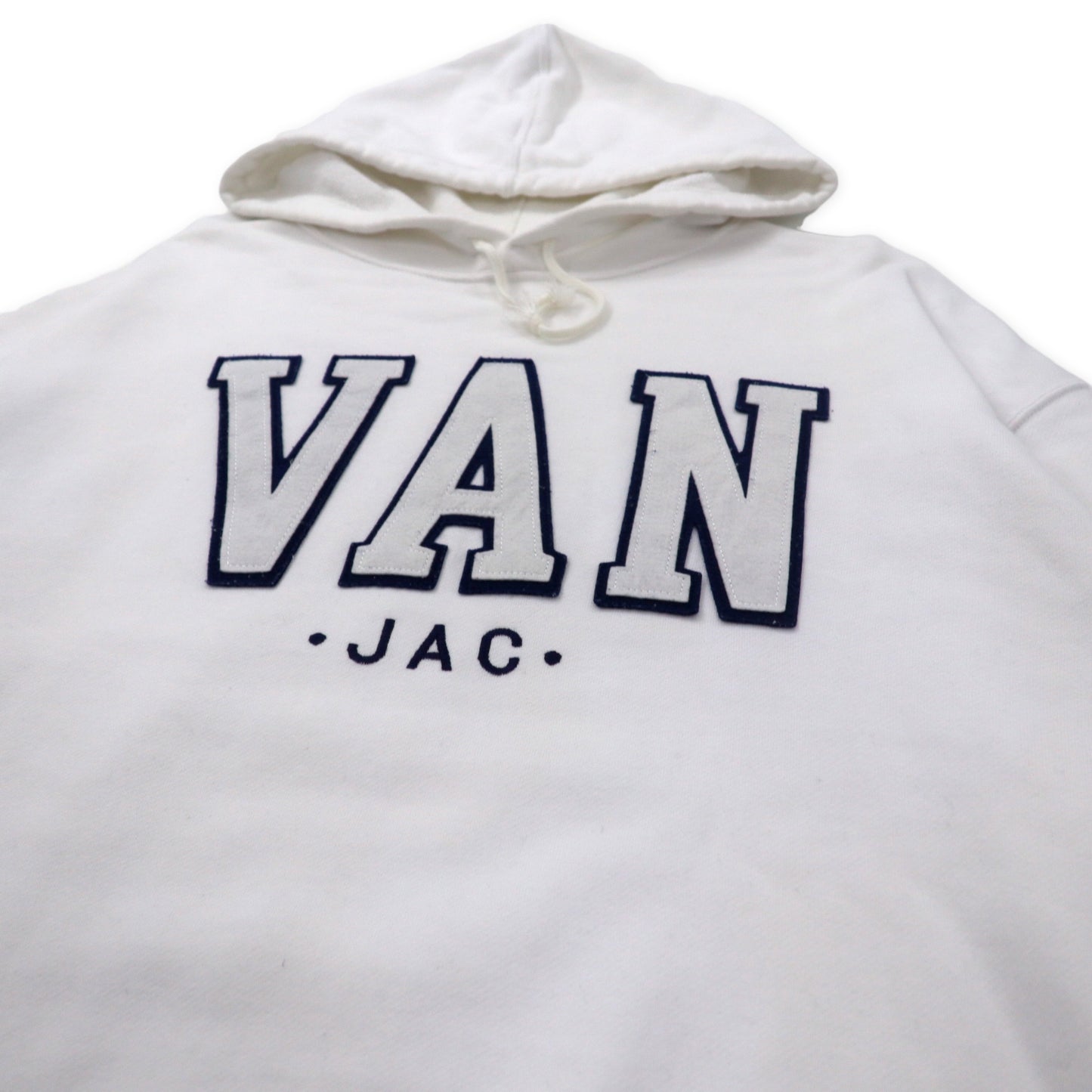 VAN-JAC- プルオーバーパーカー L ホワイト コットン ロゴワッペン ビッグサイズ