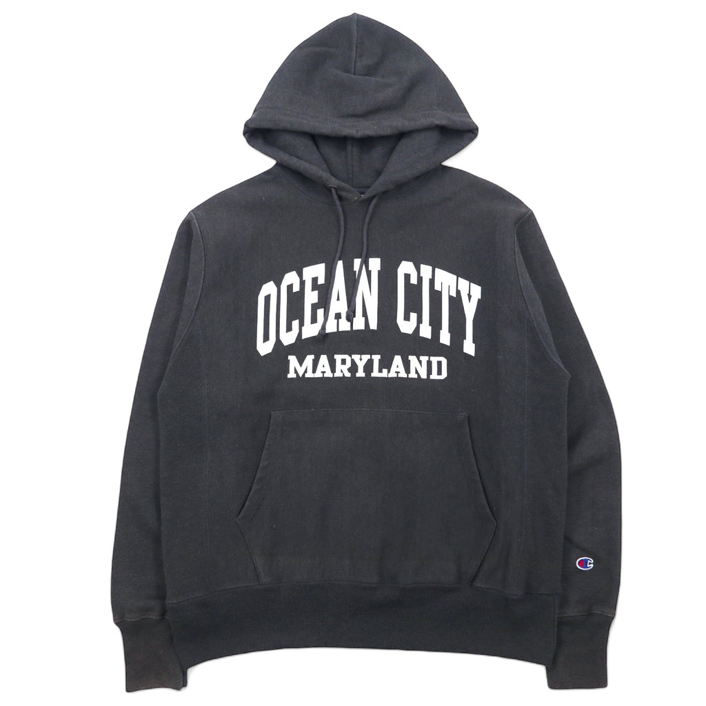 日本然リトテ-古着オンライン-Champion リバースウィーブ プルオーバーパーカー XL グレー コットン 青単タグ 復刻 カレッジ アーチロゴ 2段プリント-Champion Reverse Weave Pullover Hoodie XL Gray Cotton Single Blue Tag Reprint College Arch Logo 2 Tier Print