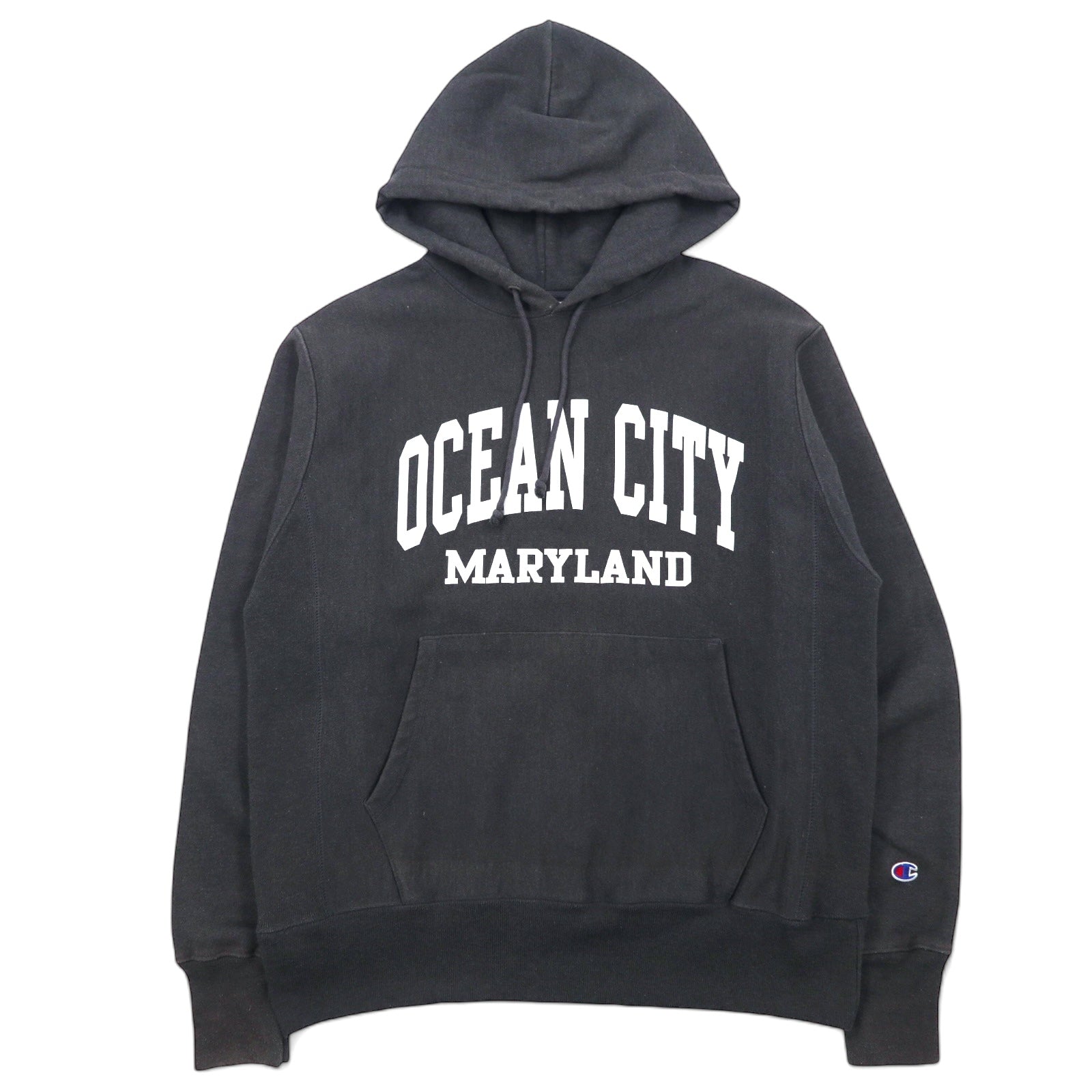 日本然リトテ-古着オンライン-Champion リバースウィーブ プルオーバーパーカー XL グレー コットン 青単タグ 復刻 カレッジ アーチロゴ 2段プリント-Champion Reverse Weave Pullover Hoodie XL Gray Cotton Single Blue Tag Reprint College Arch Logo 2 Tier Print