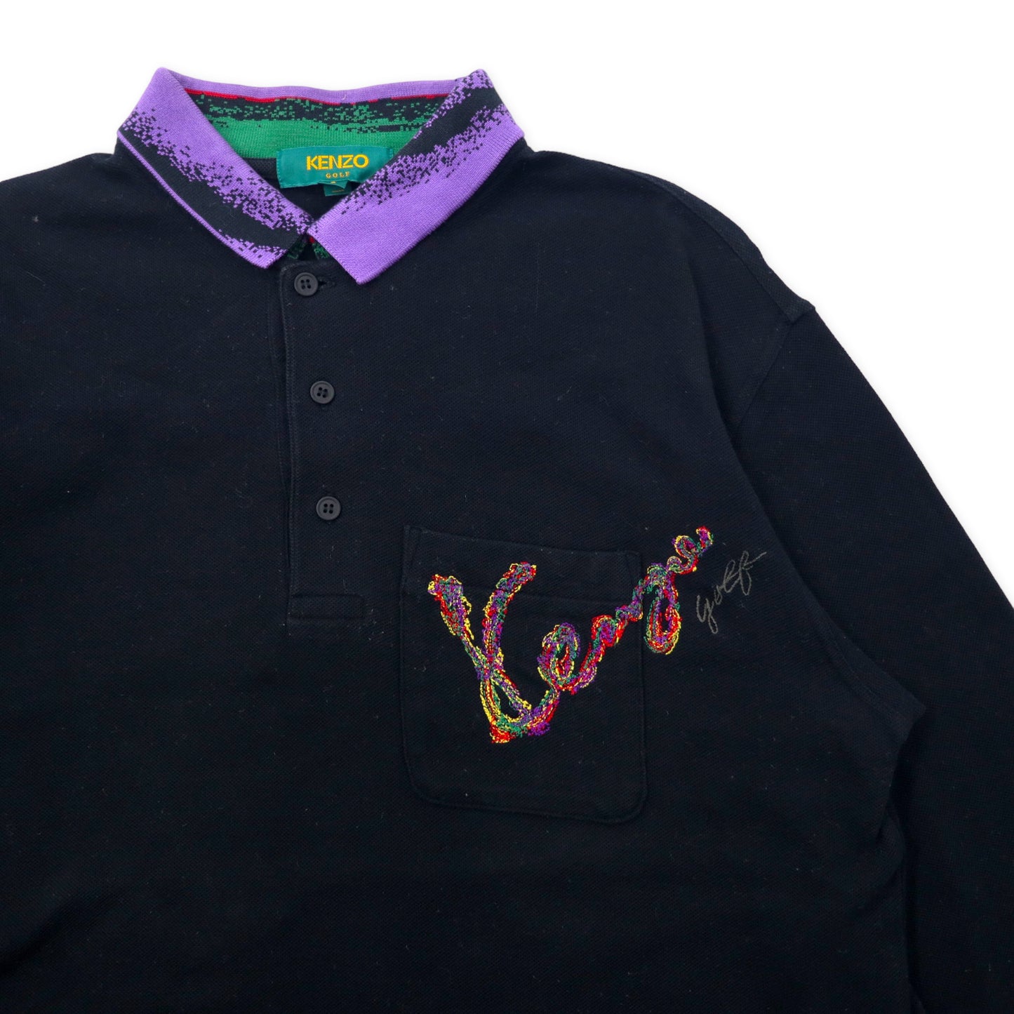 KENZO GOLF Long Sleeve Polo Shirt 3 Black Cotton Embroidery Japan