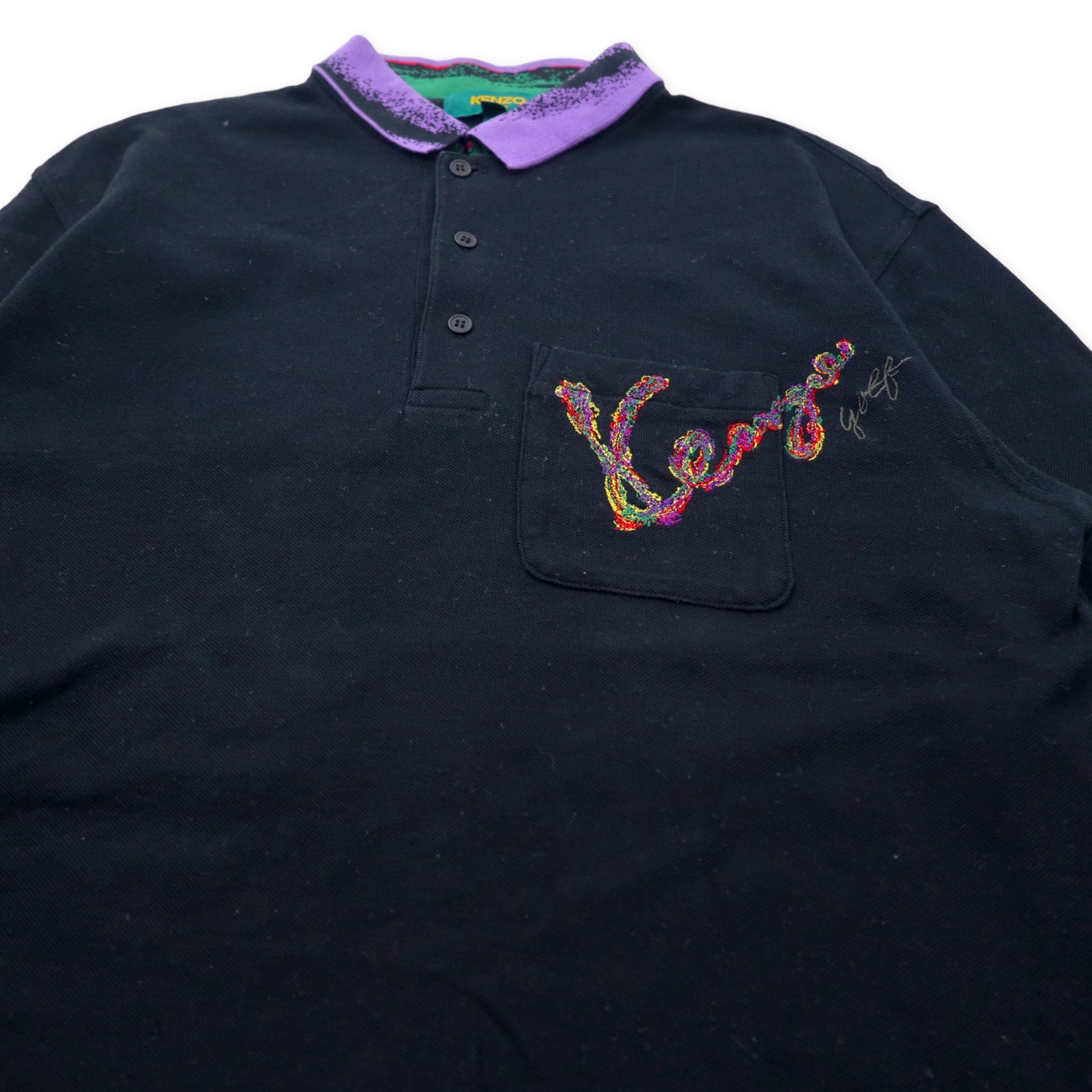 KENZO GOLF Long Sleeve Polo Shirt 3 Black Cotton Embroidery Japan
