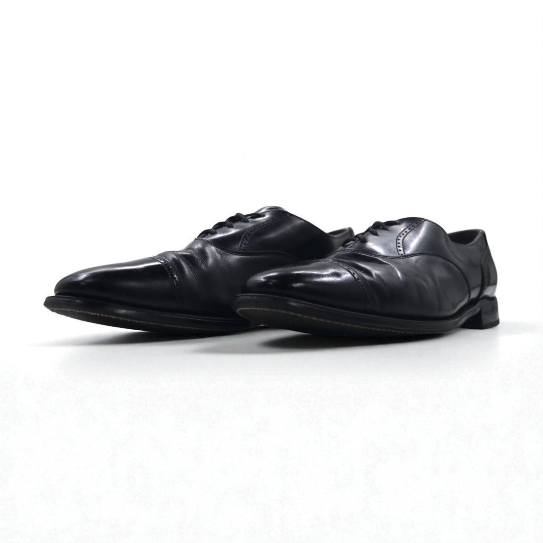 Vintage Punched Cap Toe Dress Shoes, Size 28.5cm, Black Leather, 105523