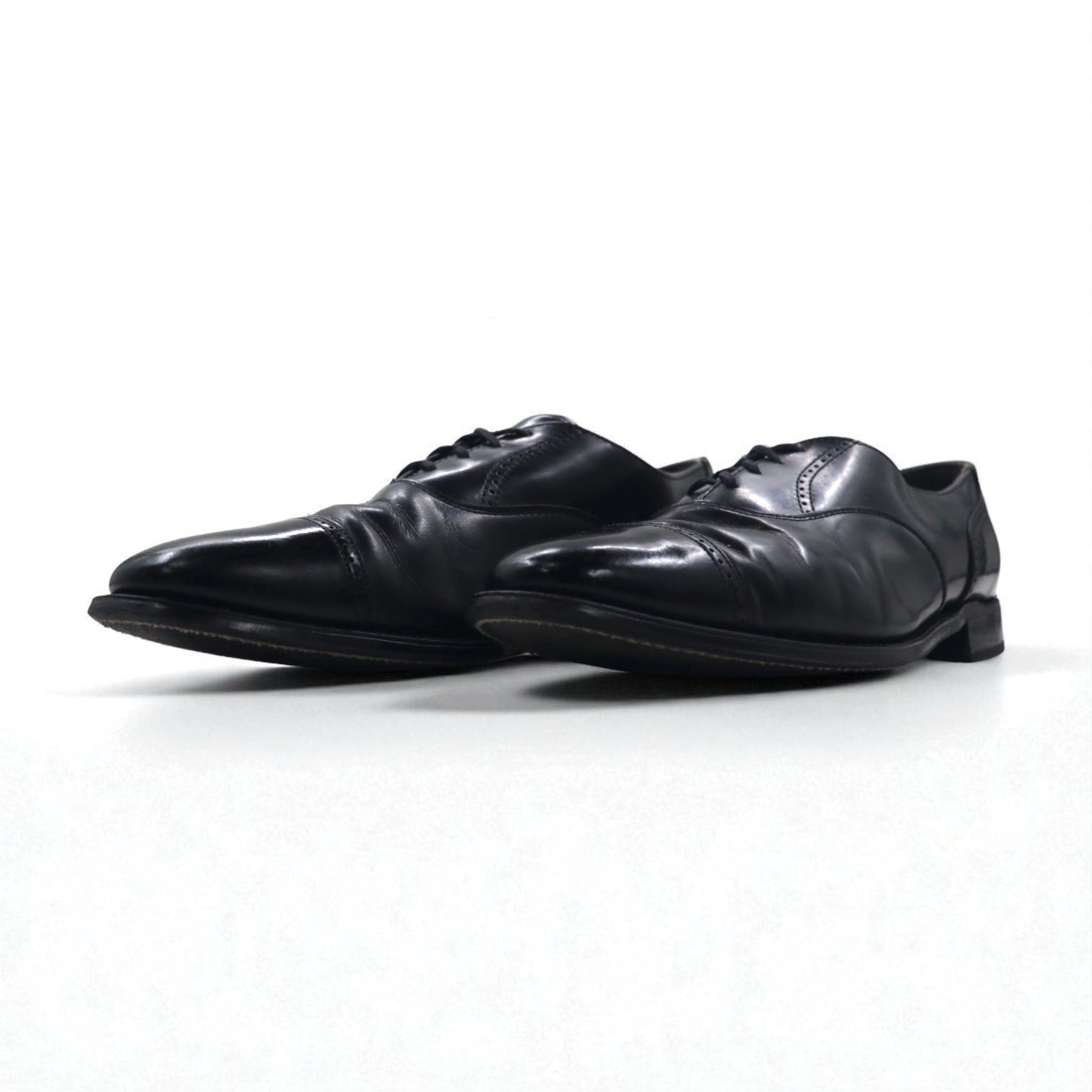 Vintage Punched Cap Toe Dress Shoes, Size 28.5cm, Black Leather, 105523