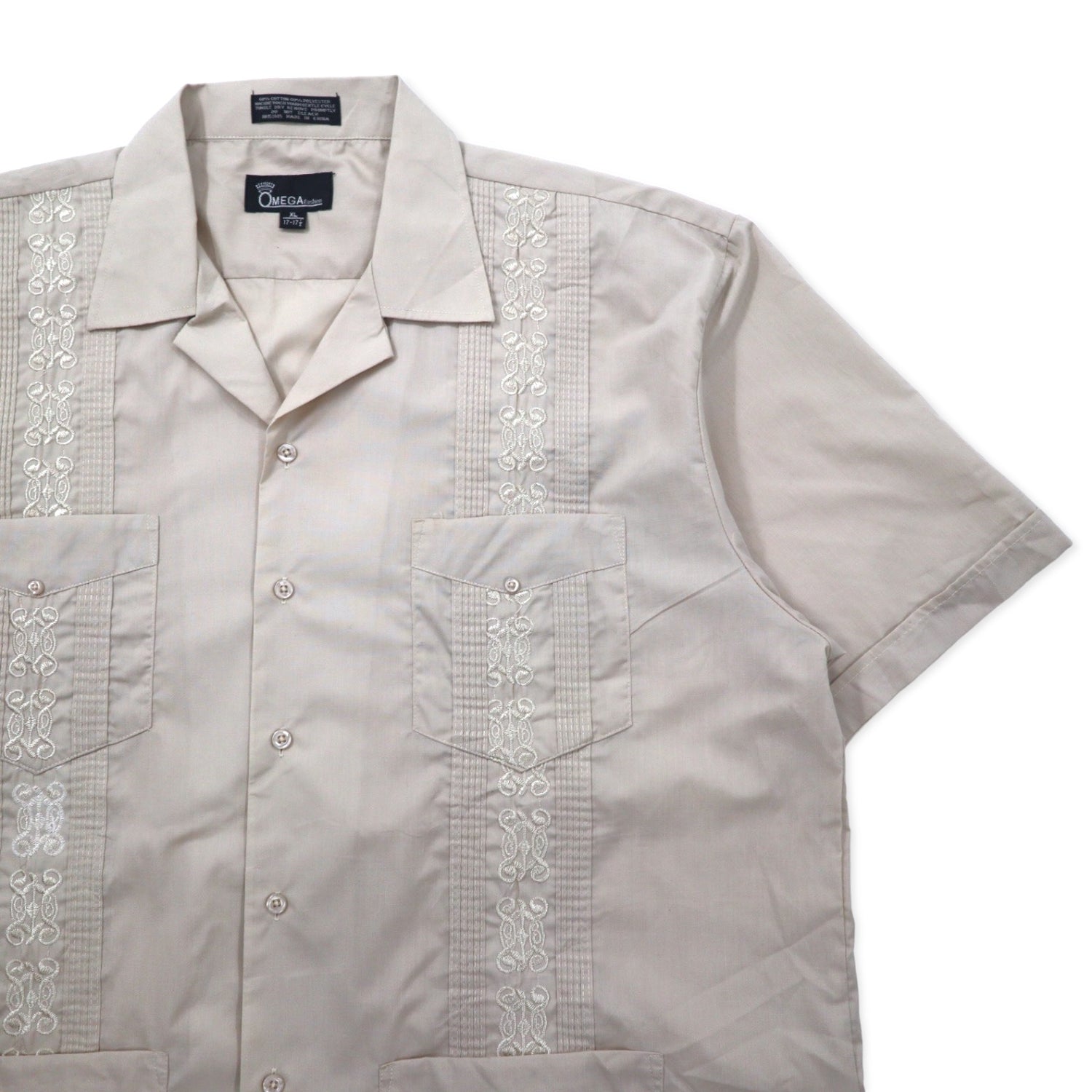 OMEGA 90年代 キューバシャツ XL ベージュ コットン 開襟 刺繍 