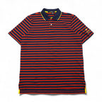 RLX RALPH LAUREN Stretch Mesh Polo Shirt, Size L, Navy and Orange Striped Polyester