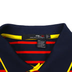 RLX RALPH LAUREN Stretch Mesh Polo Shirt, Size L, Navy and Orange Striped Polyester