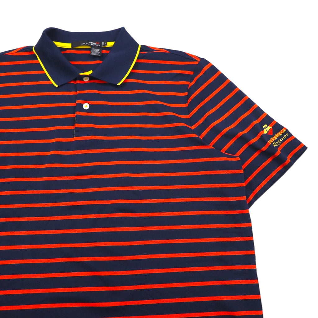 RLX RALPH LAUREN Stretch Mesh Polo Shirt, Size L, Navy and Orange Striped Polyester