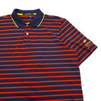 RLX RALPH LAUREN Stretch Mesh Polo Shirt, Size L, Navy and Orange Striped Polyester