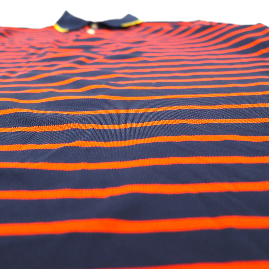 RLX RALPH LAUREN Stretch Mesh Polo Shirt, Size L, Navy and Orange Striped Polyester