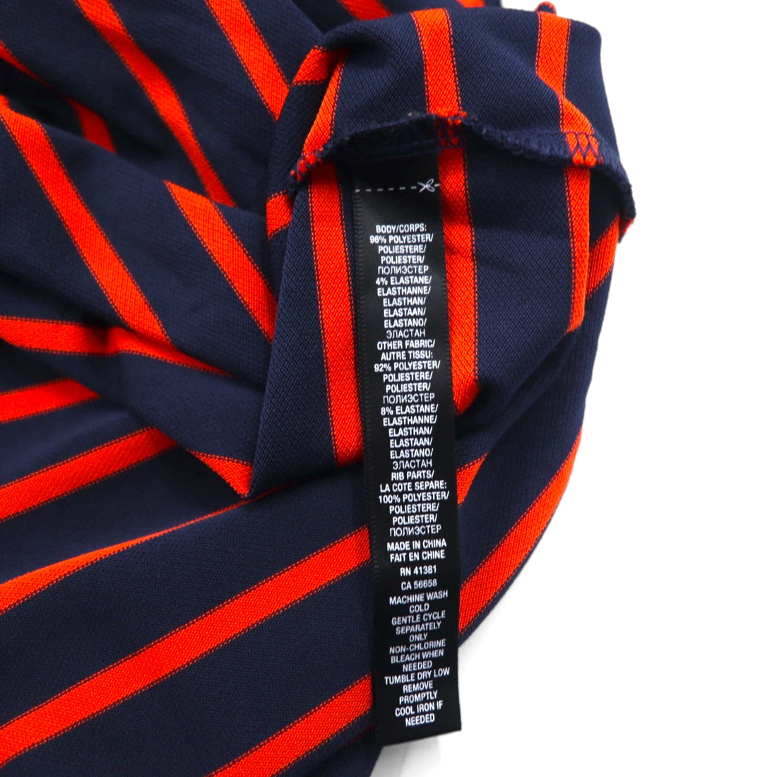 RLX RALPH LAUREN Stretch Mesh Polo Shirt, Size L, Navy and Orange Striped Polyester