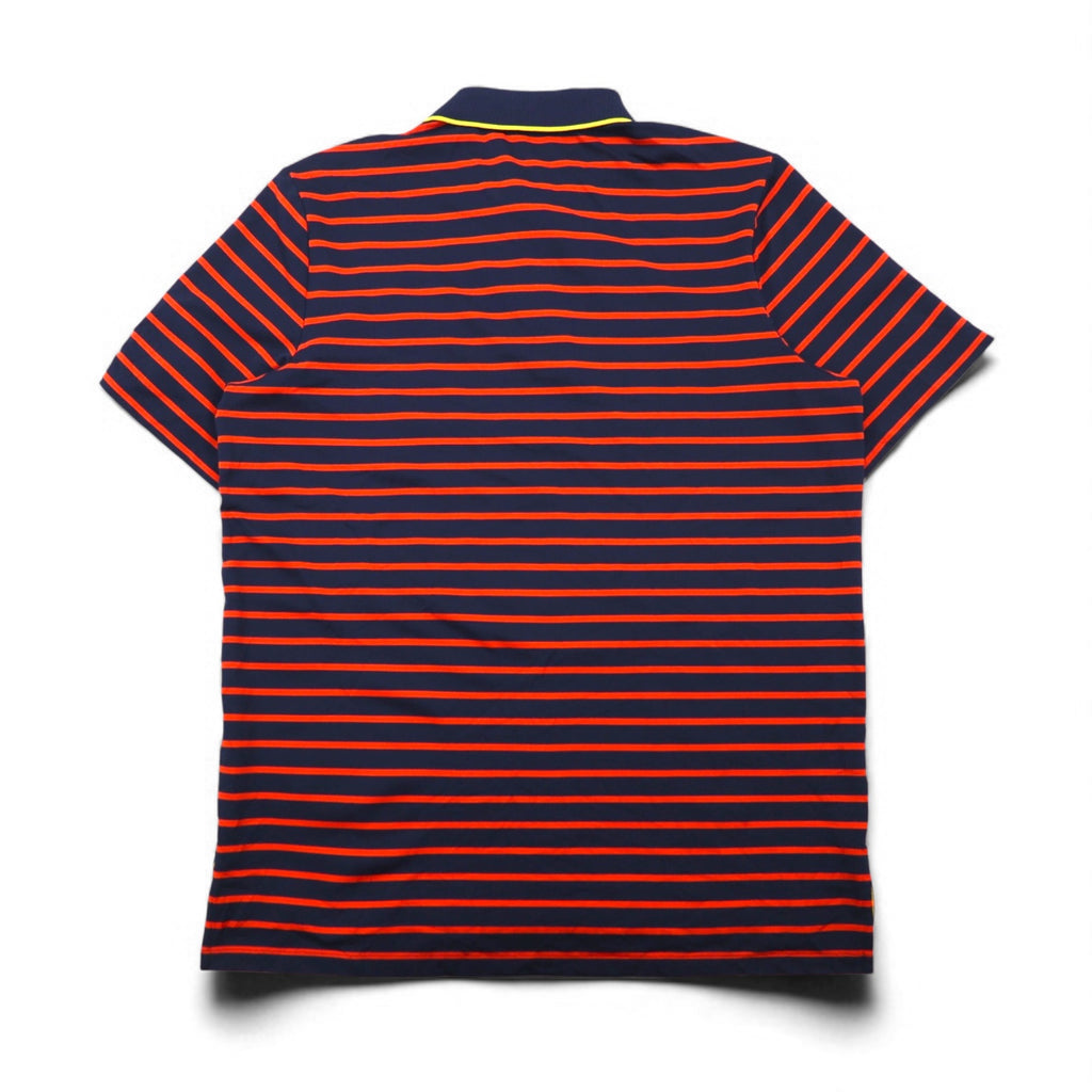 RLX RALPH LAUREN Stretch Mesh Polo Shirt, Size L, Navy and Orange Striped Polyester