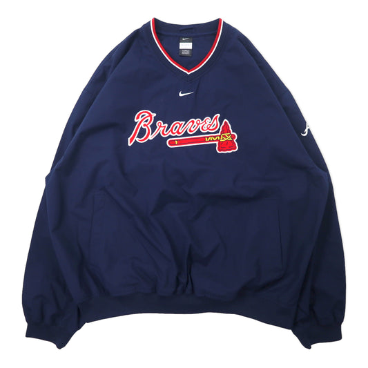 NIKE ピステ プルオーバー スポーツジャケット XL ネイビー ポリエステル センタースウォッシュロゴ刺繍 MLB Atlanta Braves ビッグサイズ