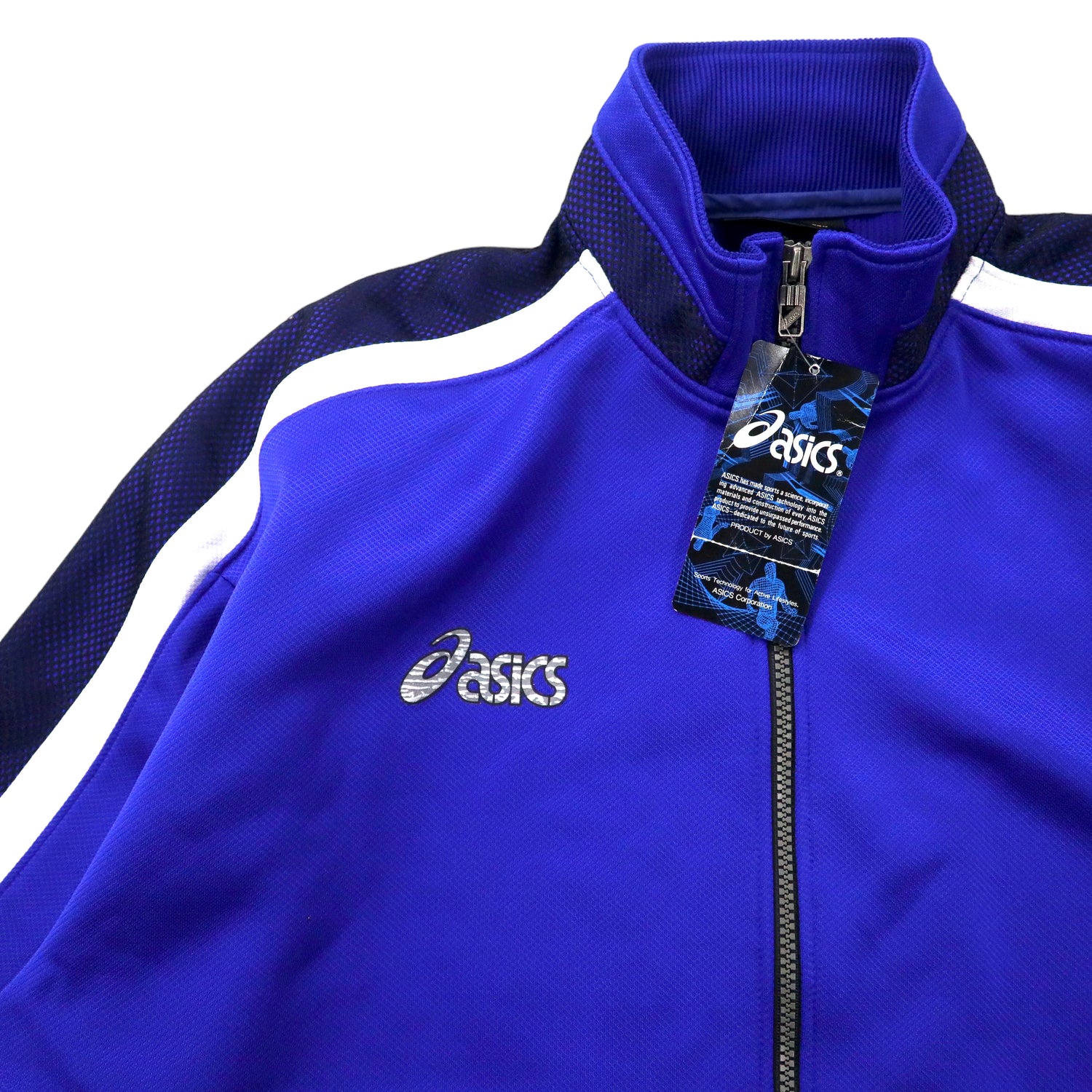 ASICS 90's TRACKET Jersey M Blue Polyester Big Size Japan MADE