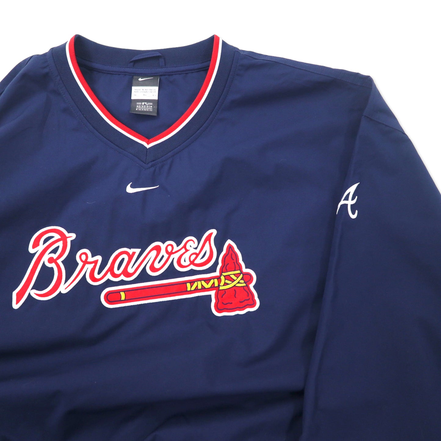 NIKE ピステ プルオーバー スポーツジャケット XL ネイビー ポリエステル センタースウォッシュロゴ刺繍 MLB Atlanta Braves ビッグサイズ