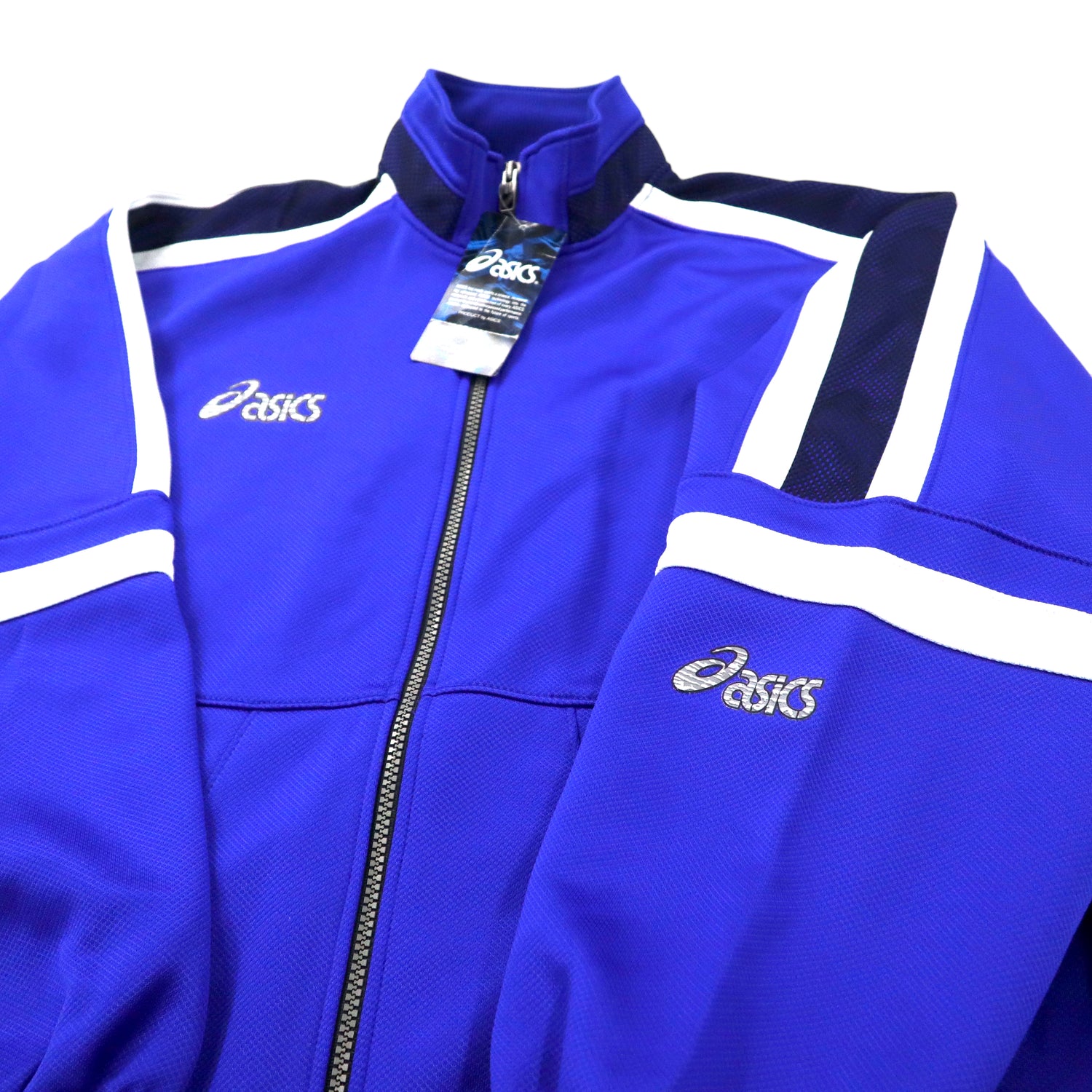 ASICS 90's TRACKET Jersey M Blue Polyester Big Size Japan MADE