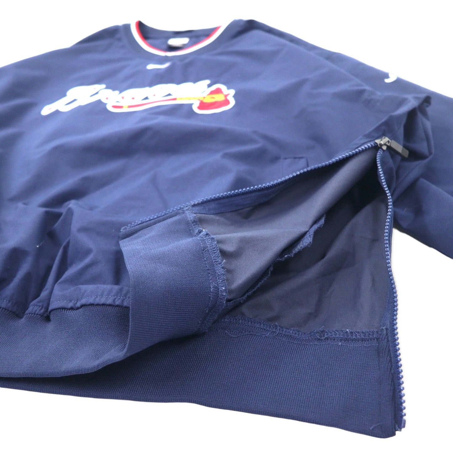 NIKE ピステ プルオーバー スポーツジャケット XL ネイビー ポリエステル センタースウォッシュロゴ刺繍 MLB Atlanta Braves ビッグサイズ