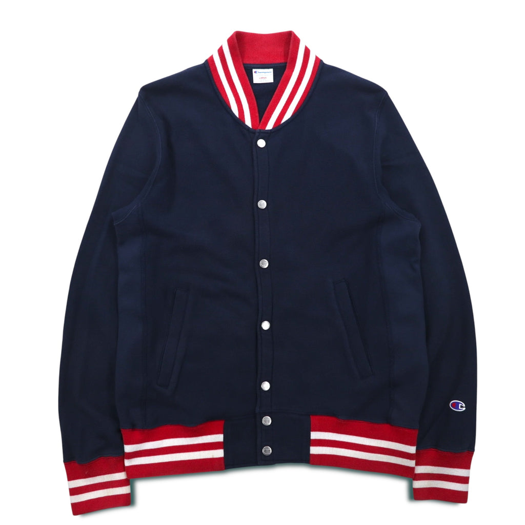 Champion Reverse Weave Rib Line Snap Cardigan Sweat Blouson L Navy Cotton