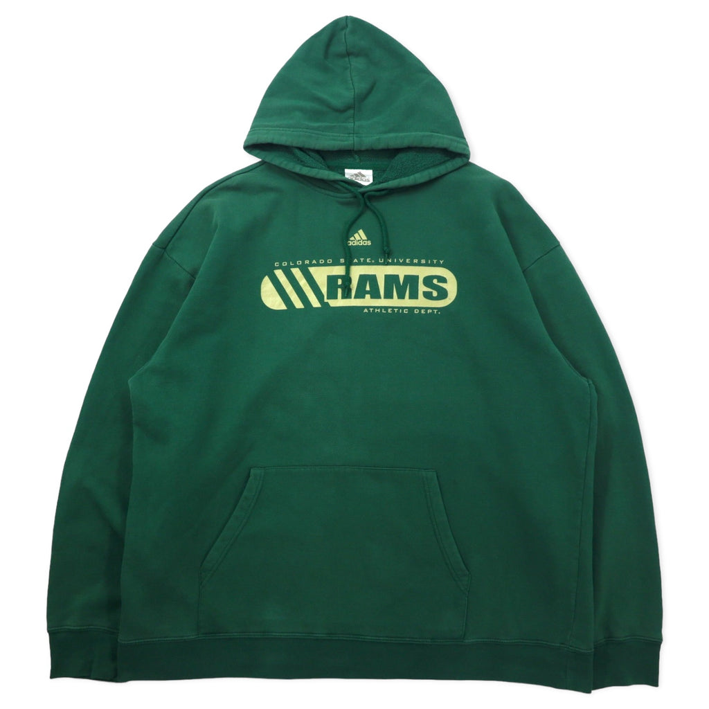 日本然リトテ-古着オンライン-adidas カレッジ プリント パーカー XL グリーン コットン NCAA RAMS-adidas College Print Hoodie XL Green Cotton NCAA RAMS
