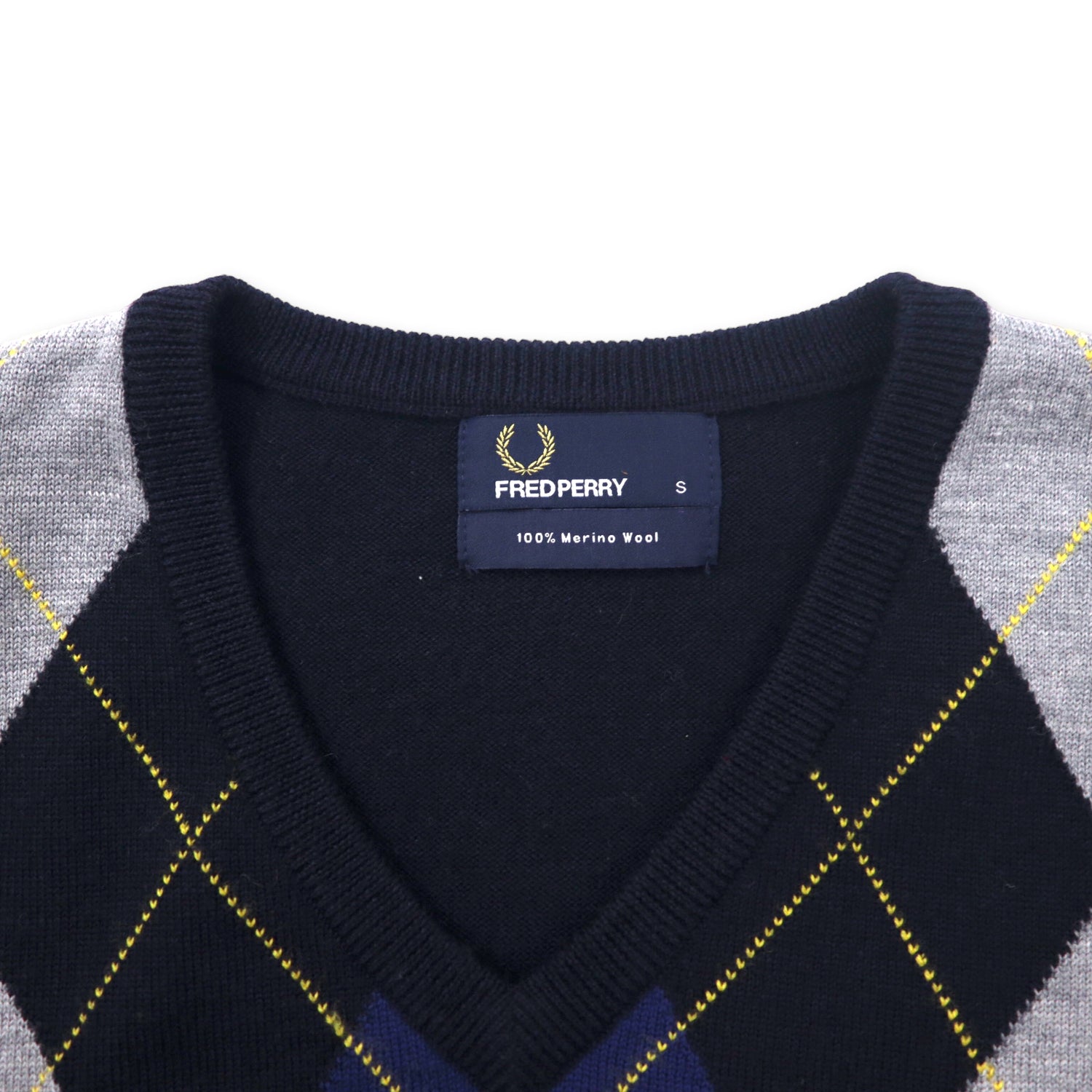 Fred Perry V Neck Argile Knit Sweater S Navy Merino Wool One Point