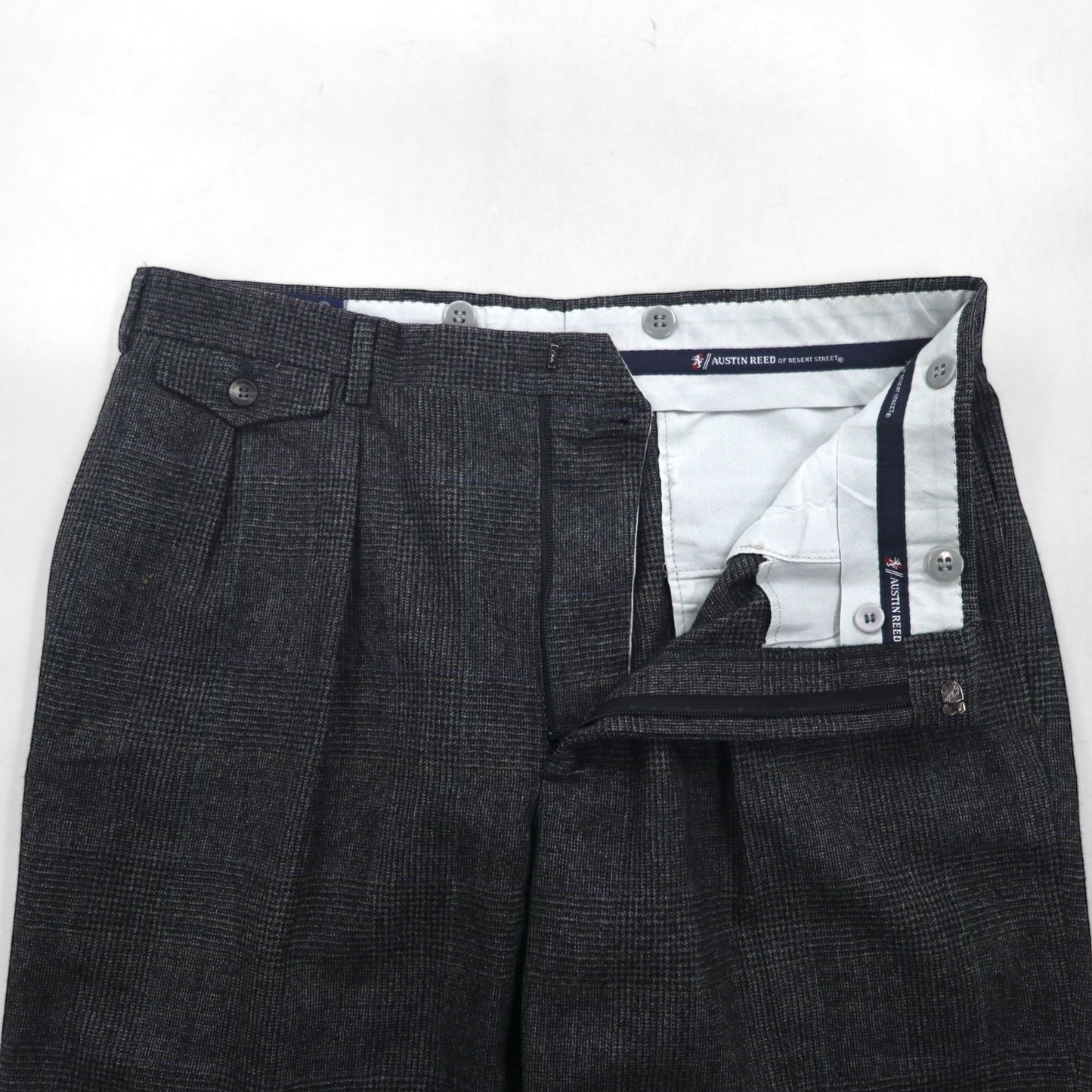 90s USA Vintage Trousers 2タック ワイド スラックス パンツ M グレンチェック サスペンダーボタン プリーツ AUSTIN REED 90年代 USA製