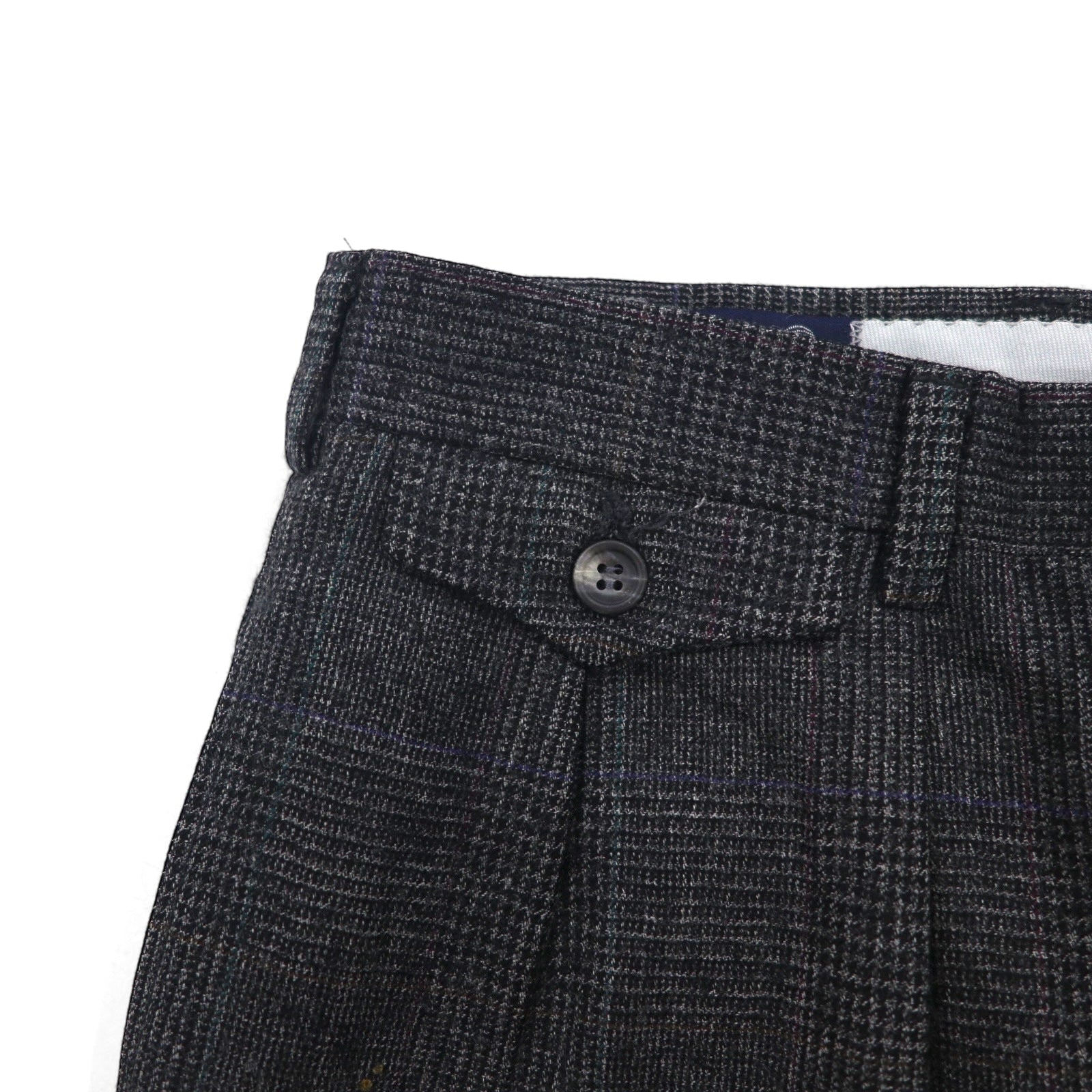 90s USA Vintage Trousers, 2-pleat wide-leg slacks, size M, glen plaid, suspender buttons, pleated, Austin Reed, 1990s, Made in USA