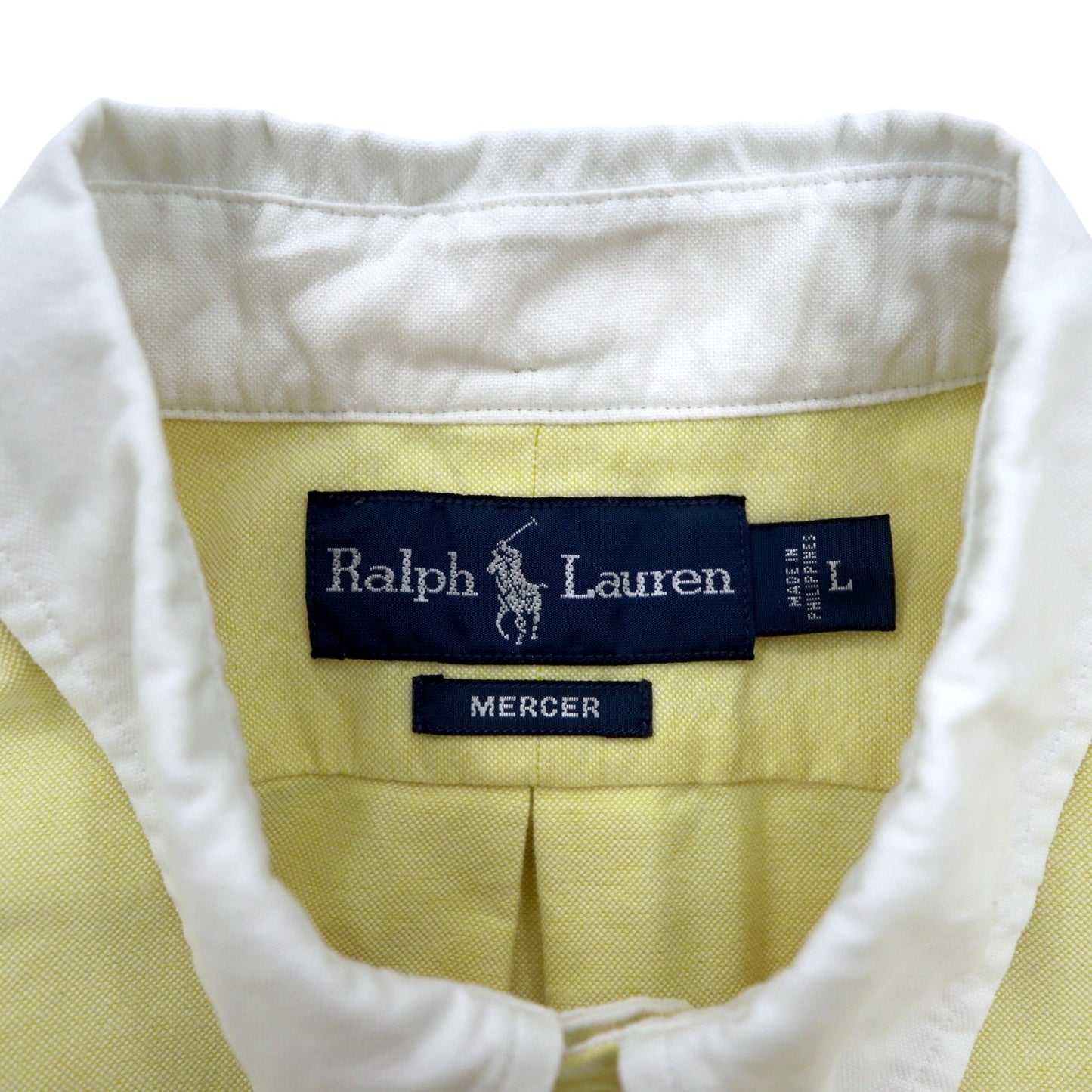 Ralph Lauren 90年代 ボタンダウン クレリックシャツ L イエロー コットン ロゴ 刺繍 MERCER